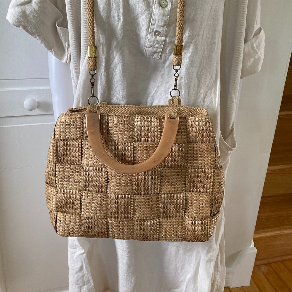 Made in Italy Dark Beige Basket Weave Purse/Handbag